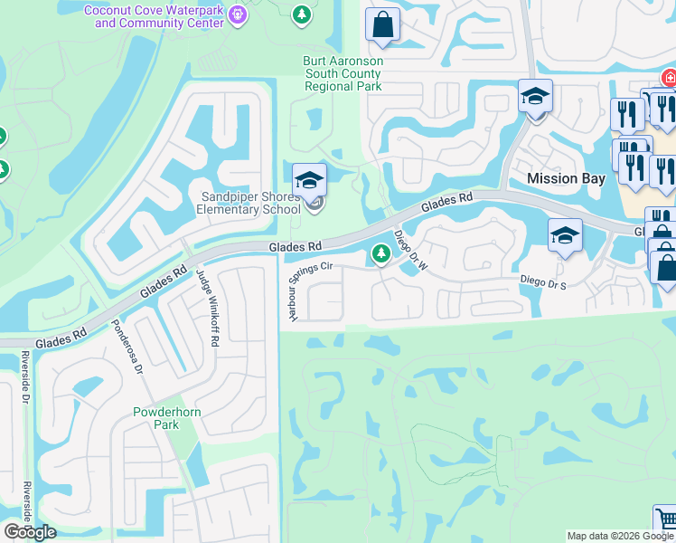 map of restaurants, bars, coffee shops, grocery stores, and more near 11026 Baybreeze Way in Boca Raton