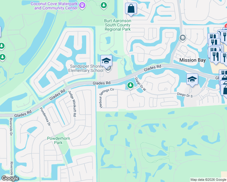 map of restaurants, bars, coffee shops, grocery stores, and more near 11038 Harbour Springs Circle in Boca Raton