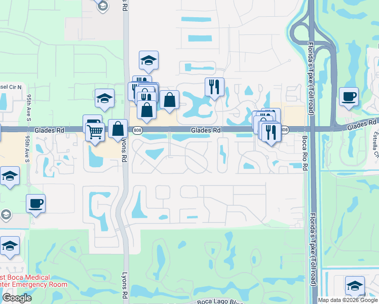 map of restaurants, bars, coffee shops, grocery stores, and more near 8662 Bella Vista Drive in Boca Raton