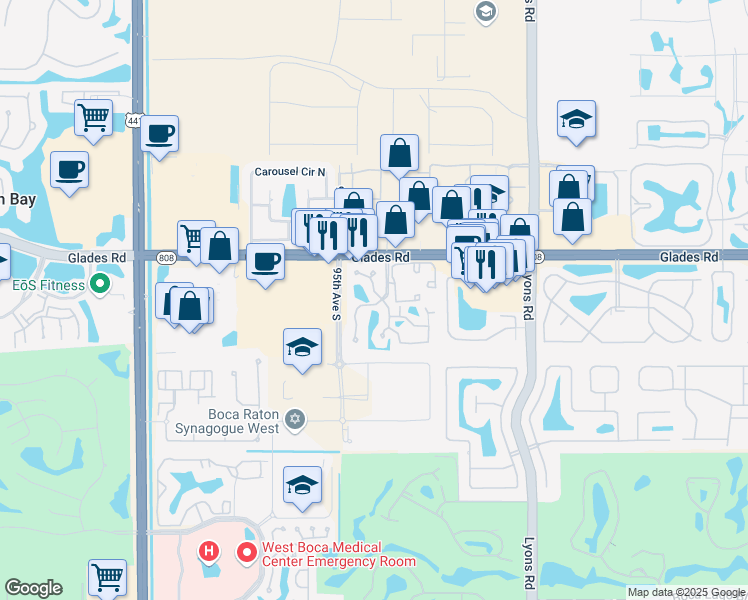 map of restaurants, bars, coffee shops, grocery stores, and more near 20901 Boca Ridge Drive South in Boca Raton
