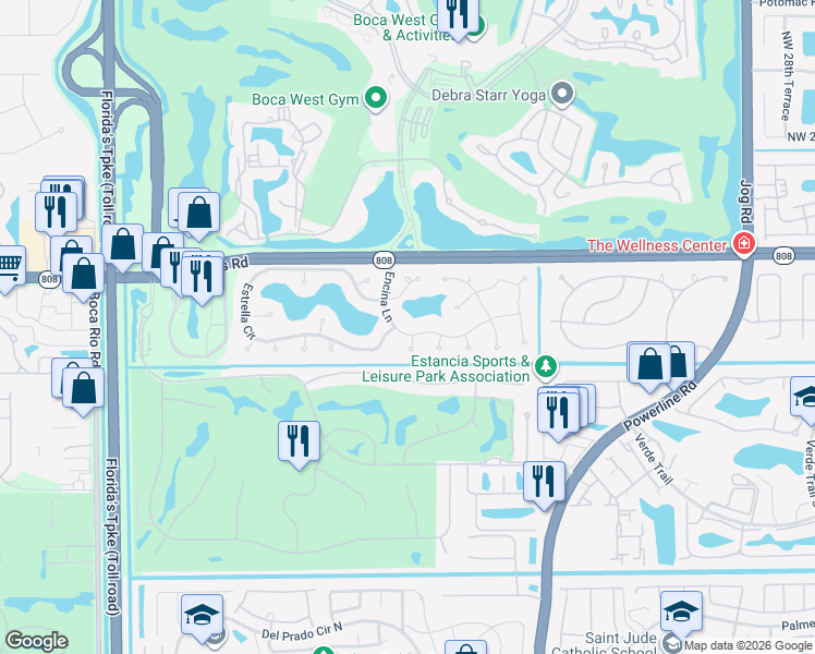map of restaurants, bars, coffee shops, grocery stores, and more near 20968 Verano Way in Boca Raton