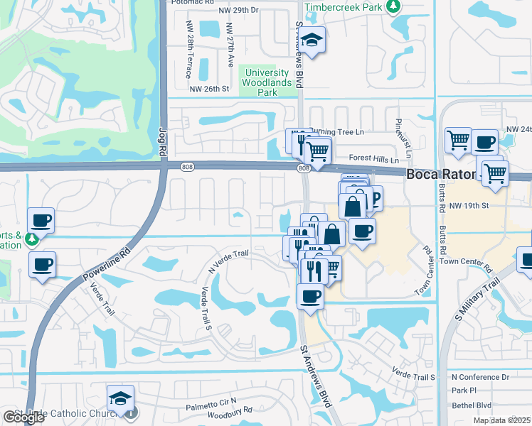 map of restaurants, bars, coffee shops, grocery stores, and more near 20974 Estada Lane in Boca Raton