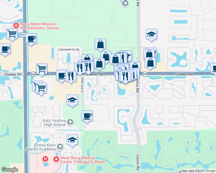 map of restaurants, bars, coffee shops, grocery stores, and more near 9276 Ketay Circle in Boca Raton