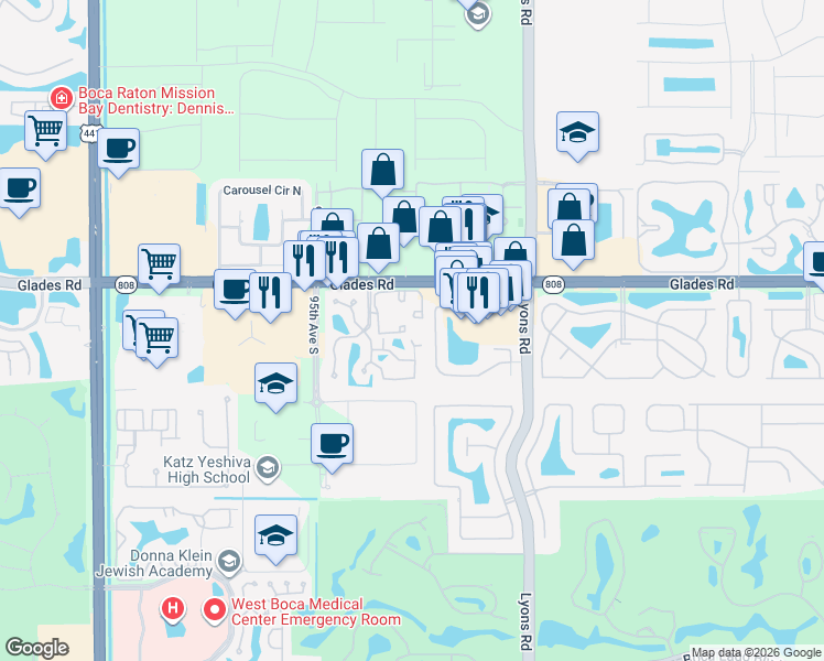 map of restaurants, bars, coffee shops, grocery stores, and more near 9276 Ketay Circle in Boca Raton