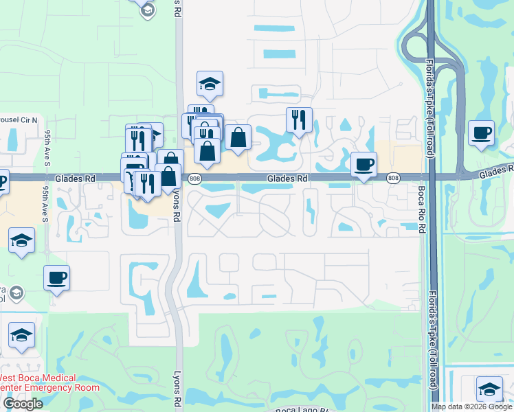 map of restaurants, bars, coffee shops, grocery stores, and more near 8761 Bella Vista Drive in Boca Raton