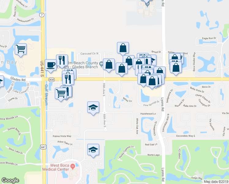 map of restaurants, bars, coffee shops, grocery stores, and more near 20820 Boca Ridge Drive North in Boca Raton