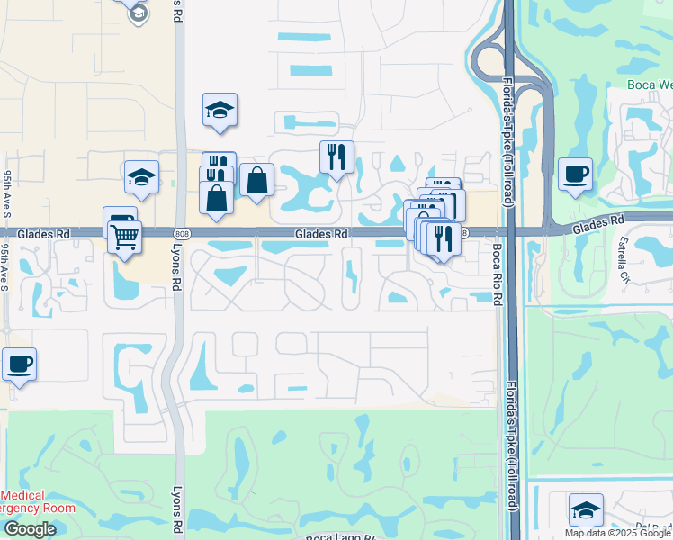 map of restaurants, bars, coffee shops, grocery stores, and more near 20802 Concord Green Drive West in Boca Raton