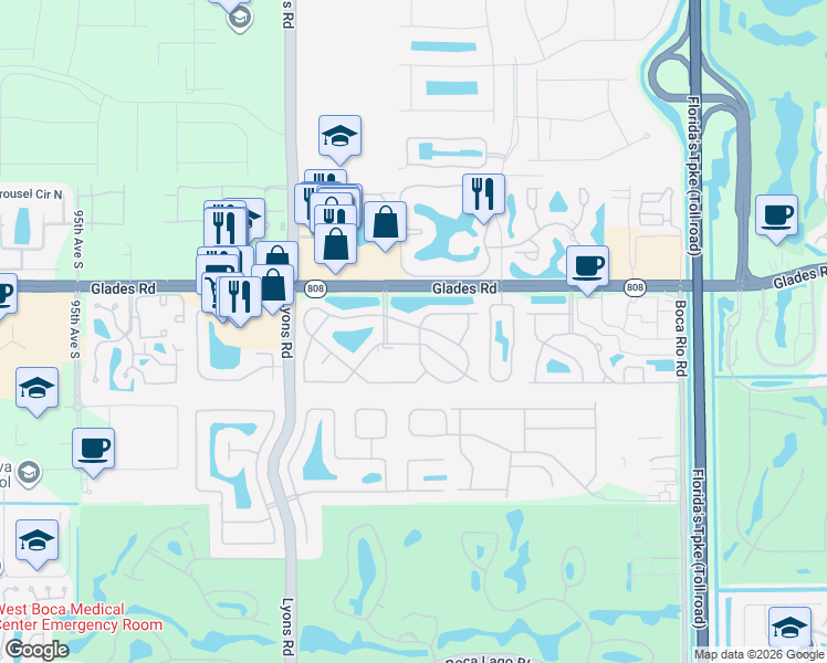 map of restaurants, bars, coffee shops, grocery stores, and more near 8761 Bella Vista Drive in Boca Raton