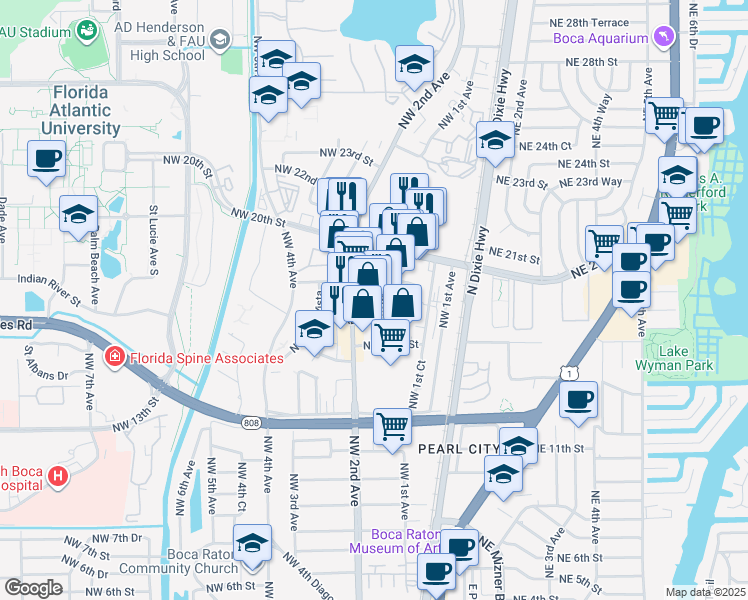 map of restaurants, bars, coffee shops, grocery stores, and more near 1722 Costa Del Sol in Boca Raton