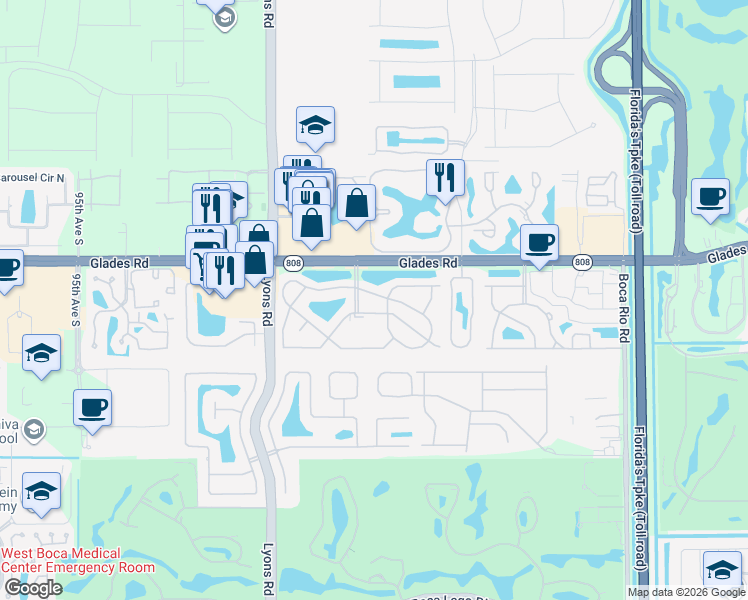 map of restaurants, bars, coffee shops, grocery stores, and more near 8732 Bella Vista Drive in Boca Raton