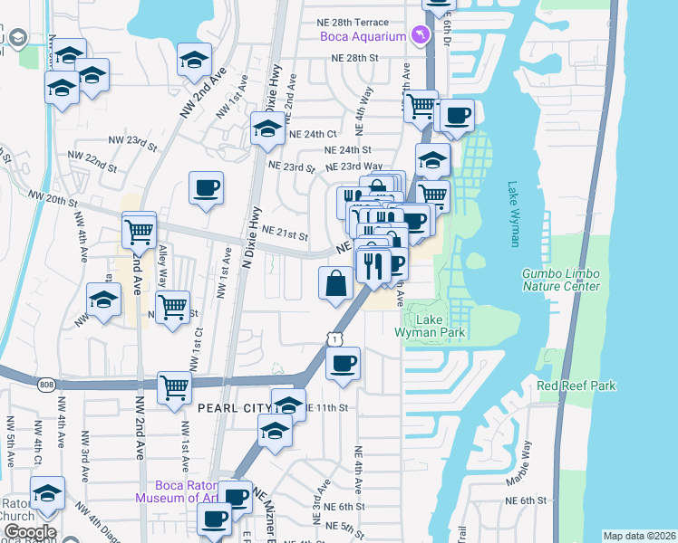 map of restaurants, bars, coffee shops, grocery stores, and more near 31 Boca Verde East in Boca Raton