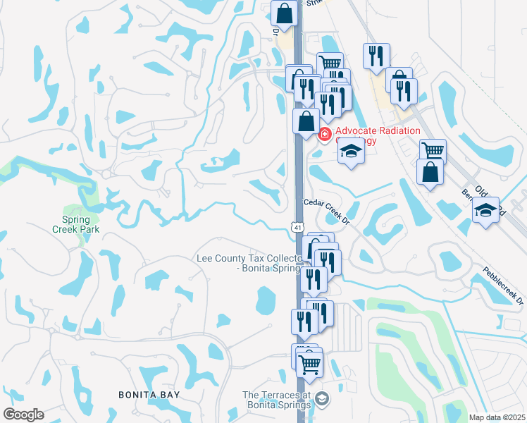 map of restaurants, bars, coffee shops, grocery stores, and more near 3418 Pointe Creek Court in Bonita Springs