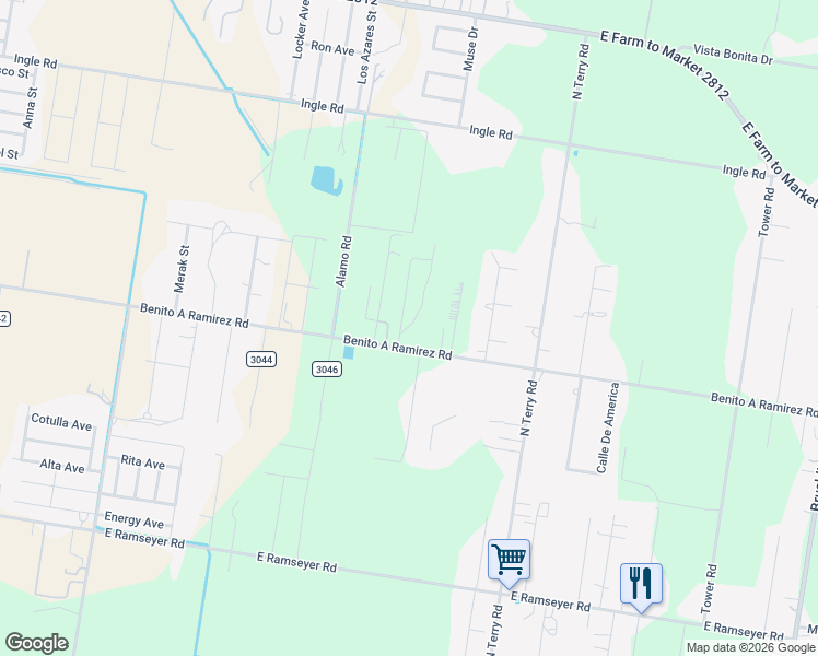 map of restaurants, bars, coffee shops, grocery stores, and more near 5712 Benito A Ramirez Road in Edinburg