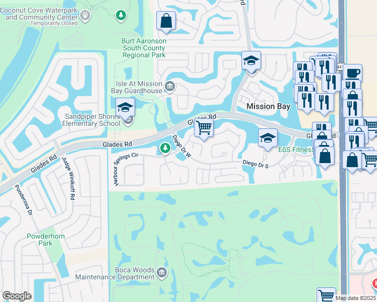 map of restaurants, bars, coffee shops, grocery stores, and more near 10799 Santa Laguna Drive in Boca Raton