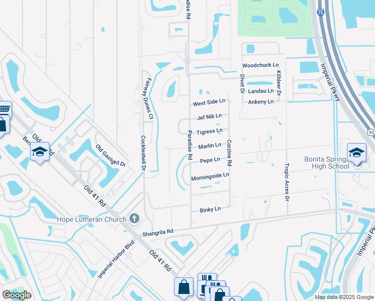 map of restaurants, bars, coffee shops, grocery stores, and more near 25480 Carney Circle in Bonita Springs