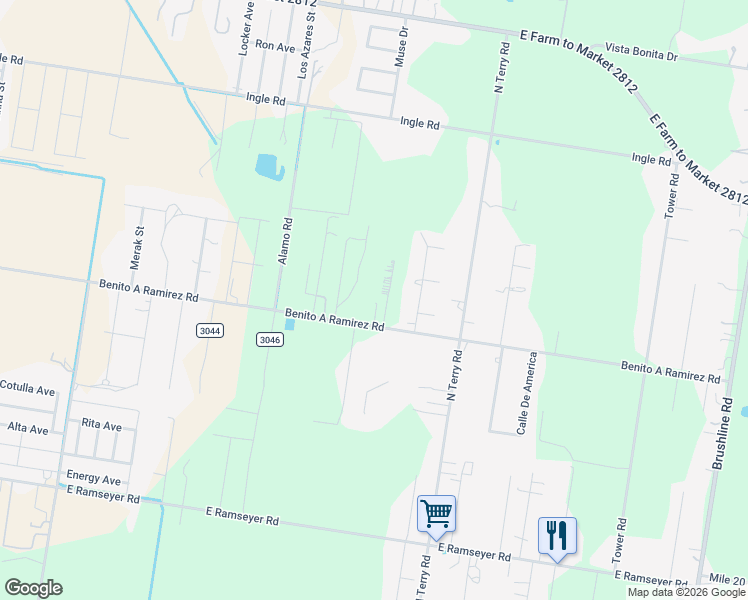 map of restaurants, bars, coffee shops, grocery stores, and more near 5712 Benito A Ramirez Road in Edinburg