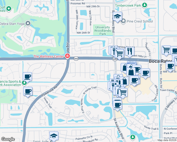 map of restaurants, bars, coffee shops, grocery stores, and more near 20875 Ramita Trail in Boca Raton