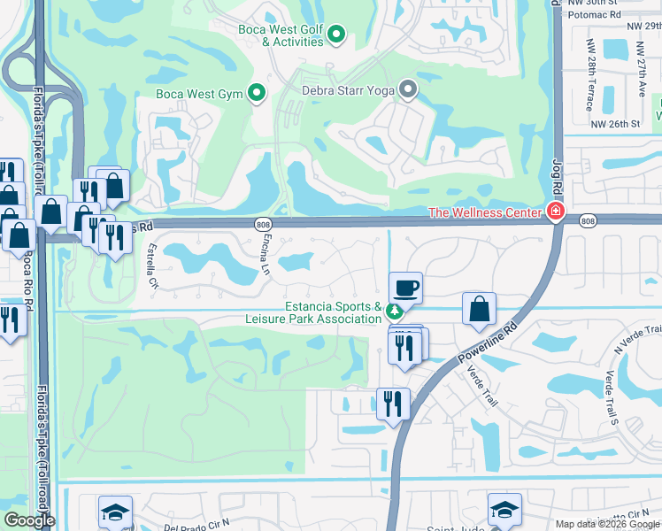 map of restaurants, bars, coffee shops, grocery stores, and more near 20800 Pinar Trail in Boca Raton