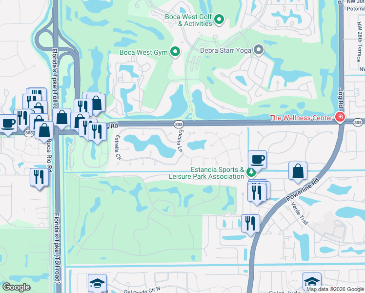 map of restaurants, bars, coffee shops, grocery stores, and more near 7290 Encina Lane in Boca Raton