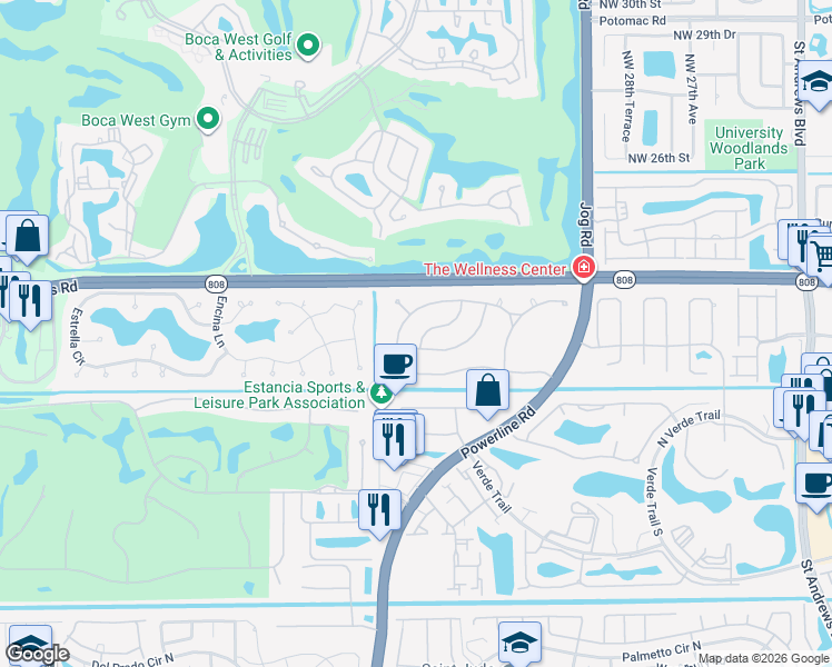 map of restaurants, bars, coffee shops, grocery stores, and more near 6916 North Grande Drive in Boca Raton