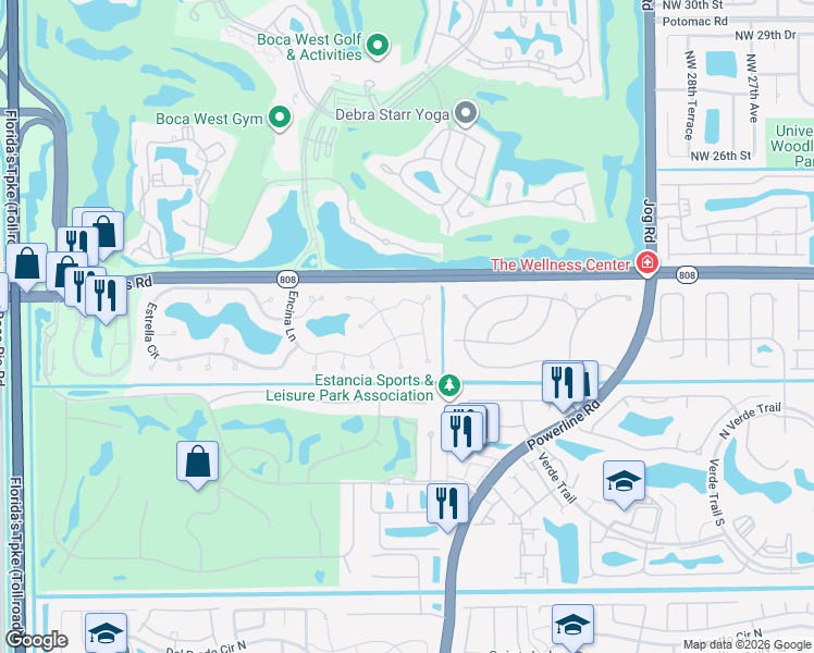 map of restaurants, bars, coffee shops, grocery stores, and more near 7055 Encina Lane in Boca Raton