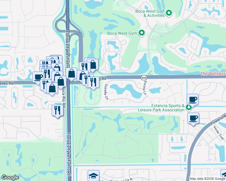 map of restaurants, bars, coffee shops, grocery stores, and more near 7619 Marbella Terrace in Boca Raton