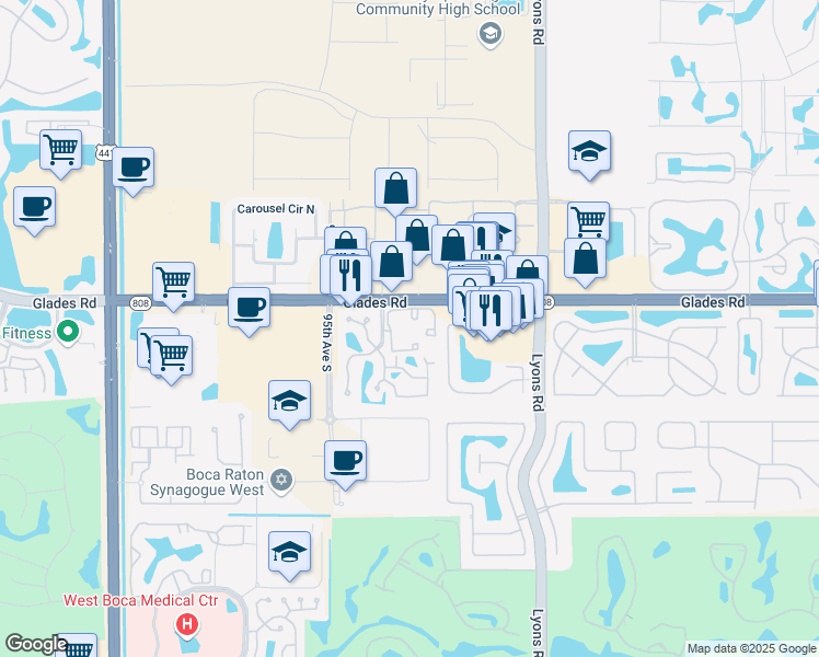map of restaurants, bars, coffee shops, grocery stores, and more near 9346 Sable Ridge Circle in Boca Raton
