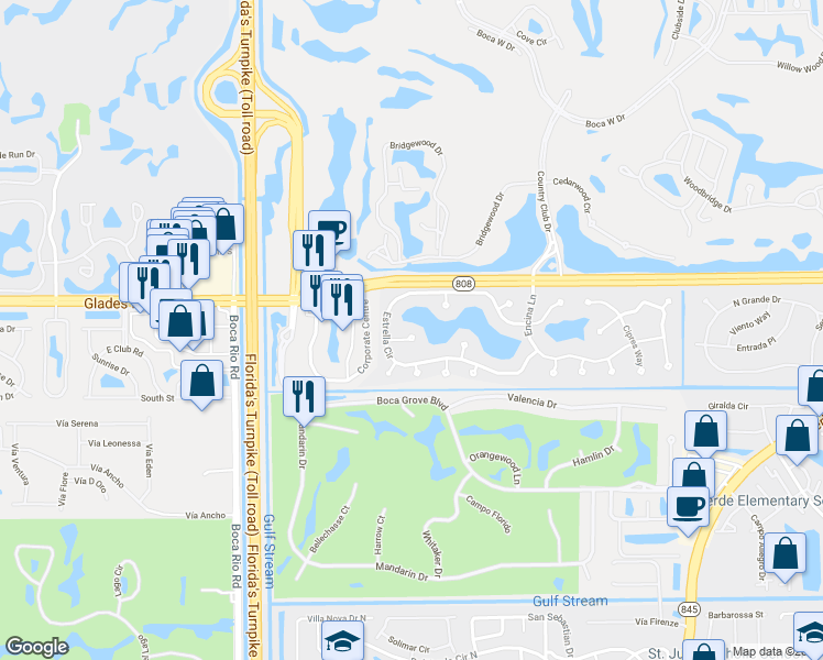 map of restaurants, bars, coffee shops, grocery stores, and more near 7619 Marbella Terrace in Boca Raton