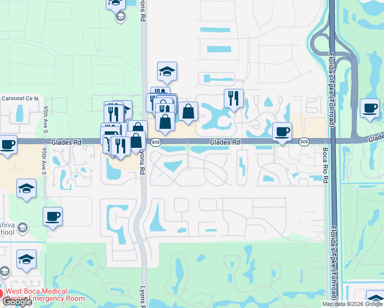 map of restaurants, bars, coffee shops, grocery stores, and more near 8761 Bella Vista Drive in Boca Raton