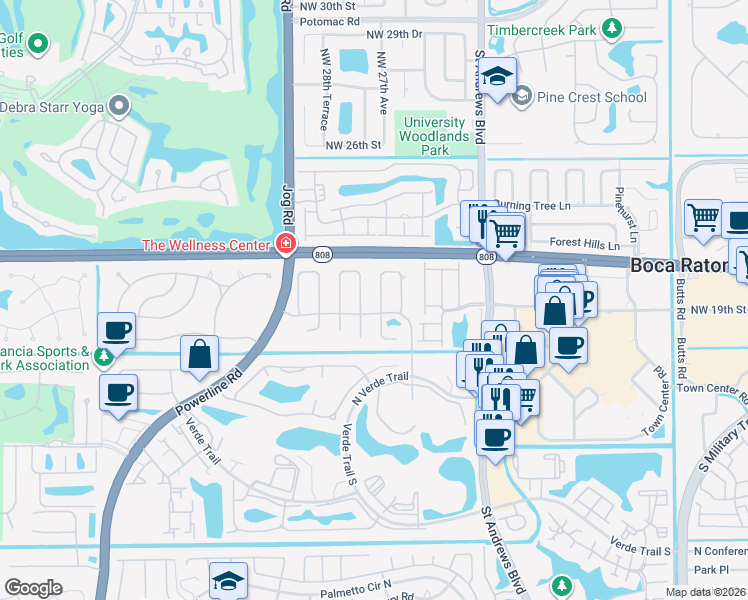 map of restaurants, bars, coffee shops, grocery stores, and more near 20875 Ramita Trail in Boca Raton