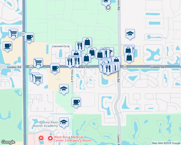 map of restaurants, bars, coffee shops, grocery stores, and more near 9346 Sable Ridge Circle in Boca Raton