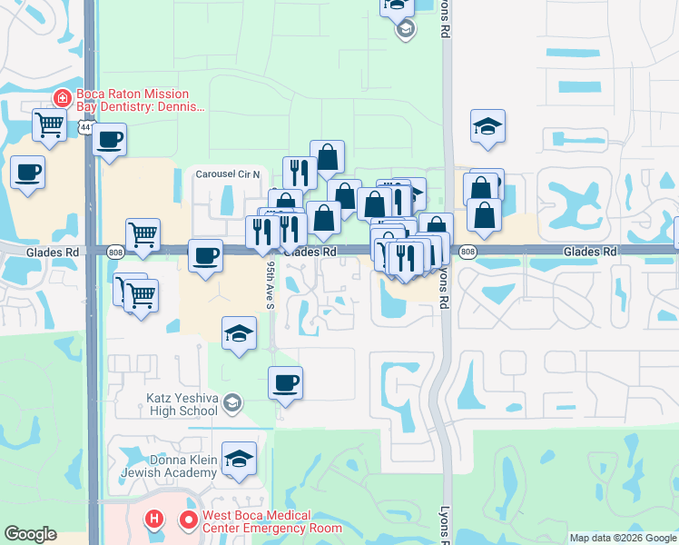 map of restaurants, bars, coffee shops, grocery stores, and more near 9346 Sable Ridge Circle in Boca Raton
