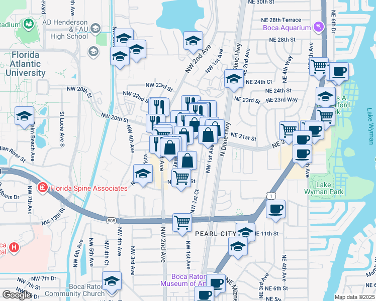 map of restaurants, bars, coffee shops, grocery stores, and more near 1790 Barcelona Way in Boca Raton