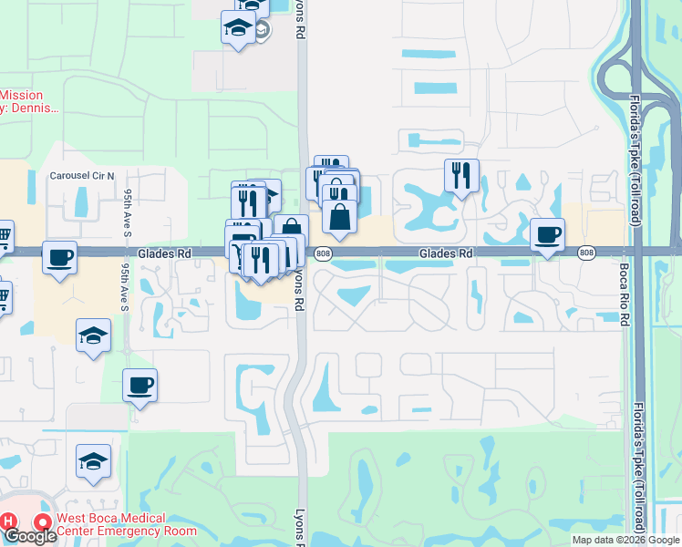 map of restaurants, bars, coffee shops, grocery stores, and more near 8887 Bella Vista Drive in Boca Raton