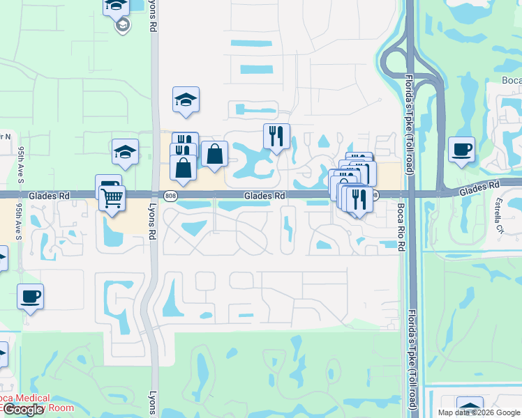 map of restaurants, bars, coffee shops, grocery stores, and more near 8573 Boca Drive in Boca Raton
