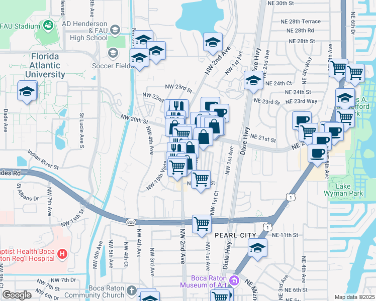 map of restaurants, bars, coffee shops, grocery stores, and more near 1722 Costa Del Sol in Boca Raton