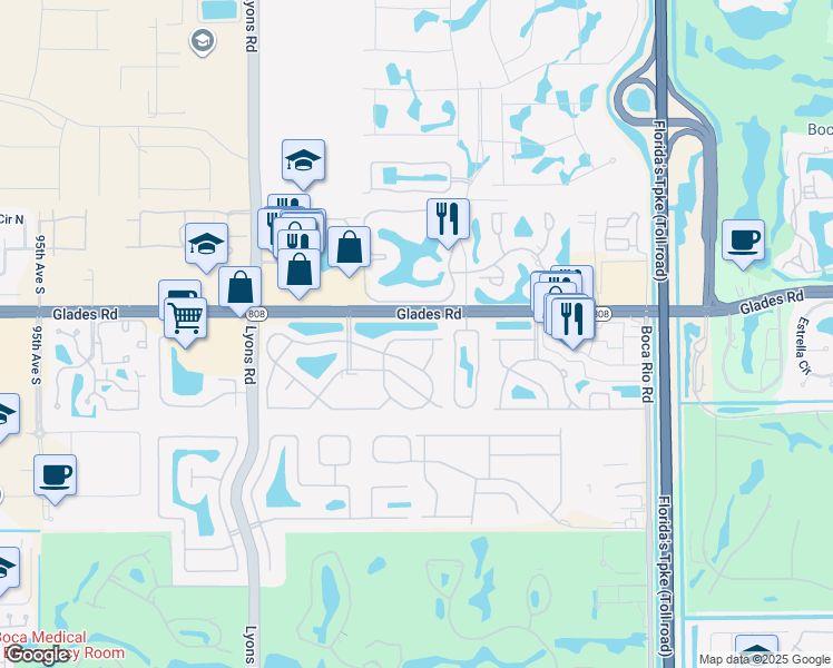 map of restaurants, bars, coffee shops, grocery stores, and more near 8625 Boca Drive in Boca Raton