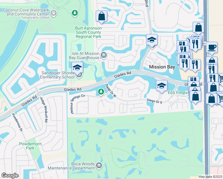 map of restaurants, bars, coffee shops, grocery stores, and more near 10799 Santa Laguna Drive in Boca Raton