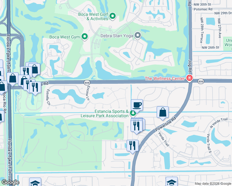 map of restaurants, bars, coffee shops, grocery stores, and more near 7055 Encina Lane in Boca Raton