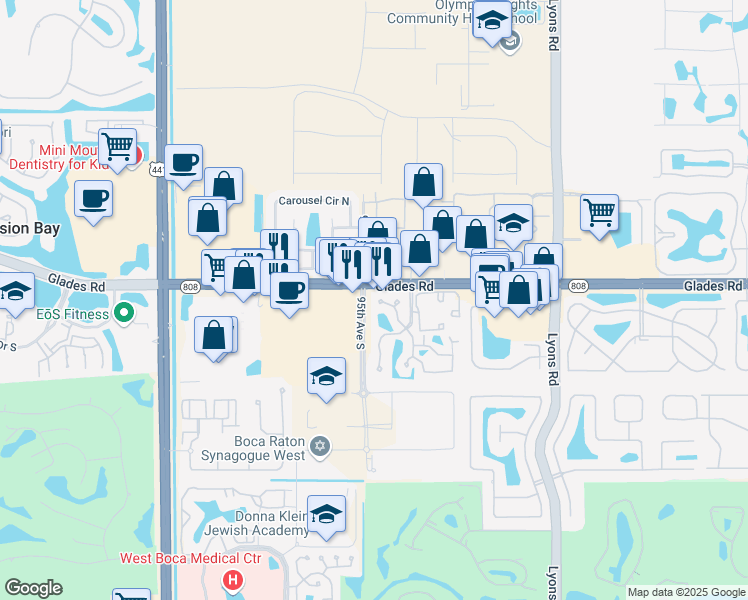 map of restaurants, bars, coffee shops, grocery stores, and more near 20779 Boca Ridge Drive North in Boca Raton