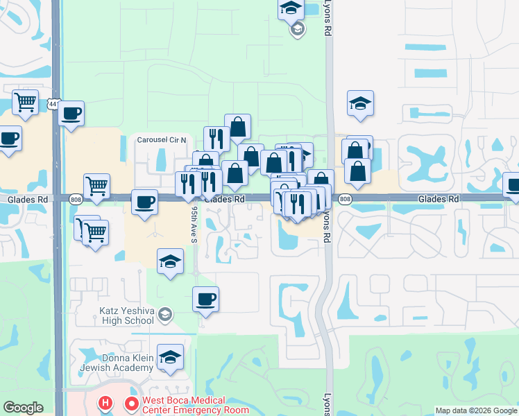 map of restaurants, bars, coffee shops, grocery stores, and more near 9346 Sable Ridge Circle in Boca Raton