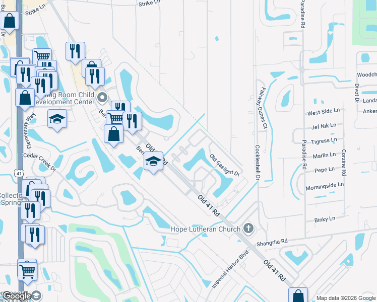 map of restaurants, bars, coffee shops, grocery stores, and more near 9358 Lake Abby Lane in Bonita Springs