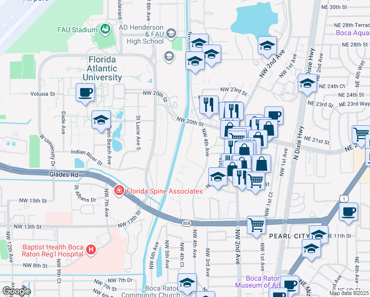 map of restaurants, bars, coffee shops, grocery stores, and more near 470 Northwest 20th Street in Boca Raton