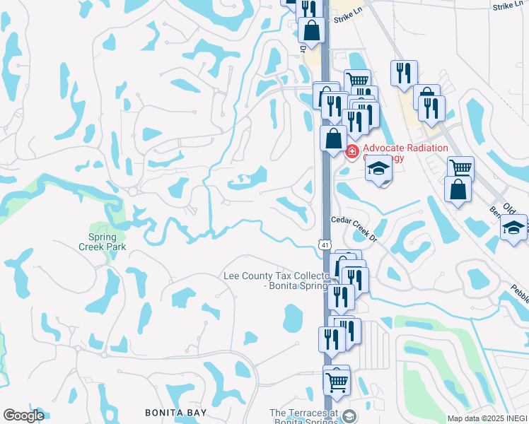 map of restaurants, bars, coffee shops, grocery stores, and more near 3471 Pointe Creek Court in Bonita Springs