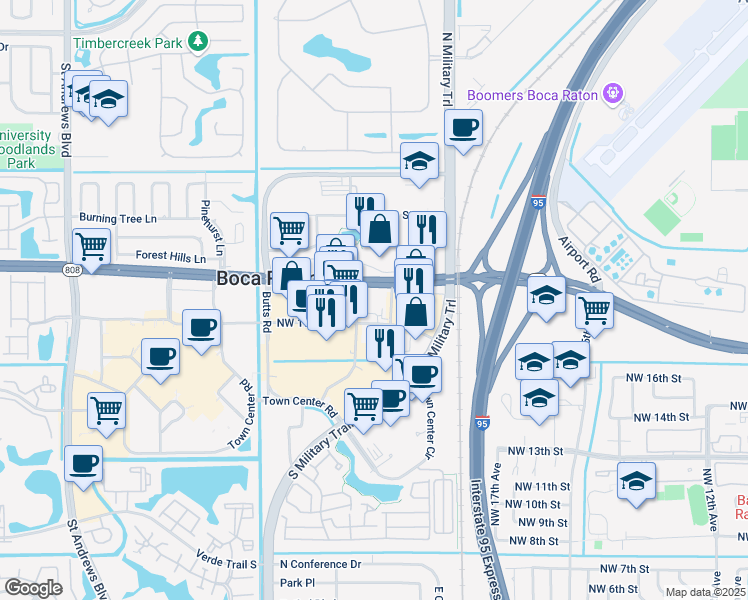 map of restaurants, bars, coffee shops, grocery stores, and more near 1951 Northwest 19th Street in Boca Raton