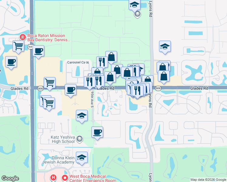 map of restaurants, bars, coffee shops, grocery stores, and more near 9346 Sable Ridge Circle in Boca Raton