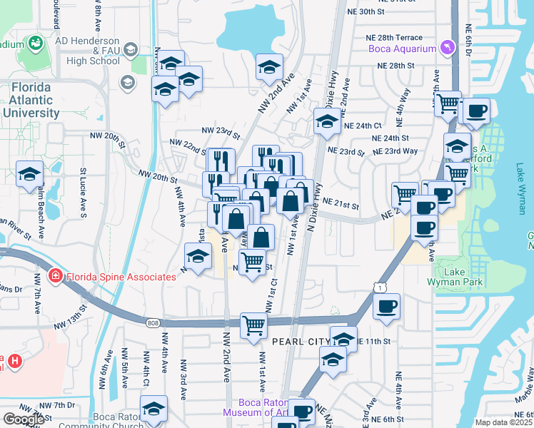 map of restaurants, bars, coffee shops, grocery stores, and more near 1790 Barcelona Way in Boca Raton