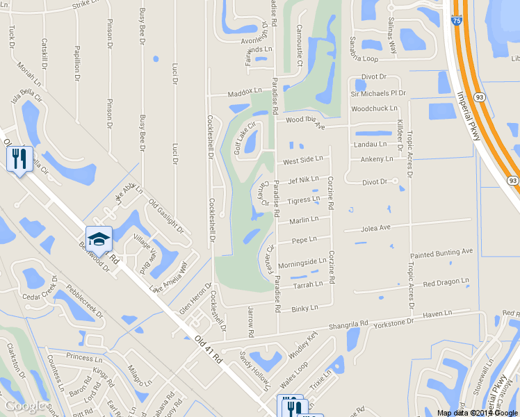 map of restaurants, bars, coffee shops, grocery stores, and more near 25480 Carney Circle in Bonita Springs