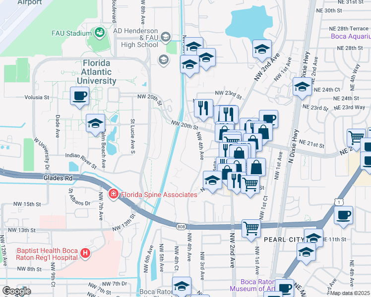 map of restaurants, bars, coffee shops, grocery stores, and more near 470 Northwest 20th Street in Boca Raton