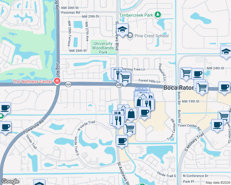 map of restaurants, bars, coffee shops, grocery stores, and more near Estada Lane in Boca Raton